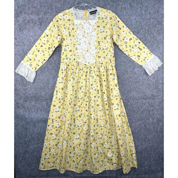 Scarlet Darkness Dress Floral Prairie Pioneer Cottagecore Modest Girls Sz 12-13Y - Picture 1 of 10